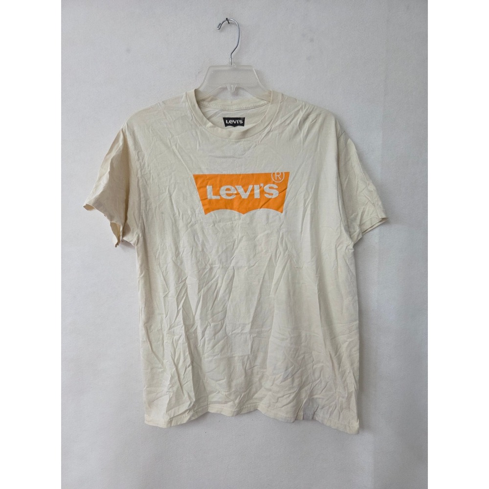 Levi's Graphic T-Shirt Mens XL Cream Orange Batwing Logo Cotton Crew Neck Tee